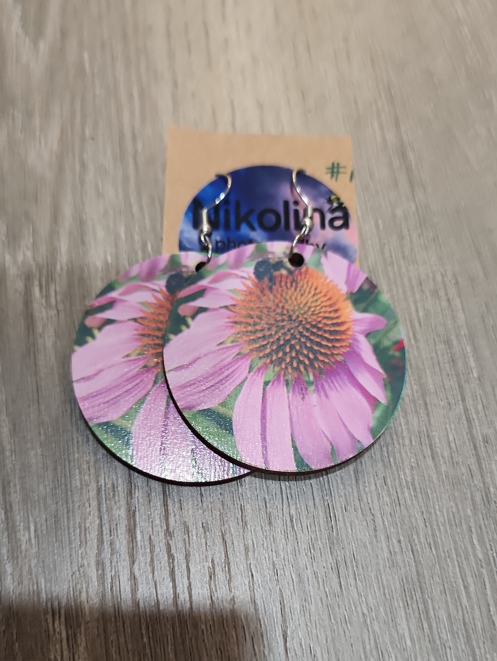 Nikolina Photography Pink Floral Wooden Drop Earrings